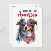 Australian Shepherd, God zegene Amerika Briefkaart (Voorkant / Achterkant)