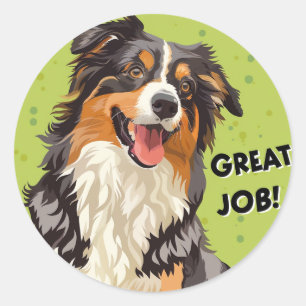 Australian Shepherd Great Job Teacher Reward Ronde Sticker
