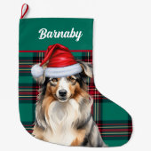 Australian Shepherd Green speelt met naam van hond Grote Kerstsok (Voorkant)