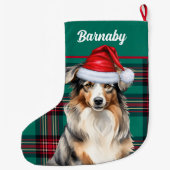 Australian Shepherd Green speelt met naam van hond Grote Kerstsok (Achterkant)