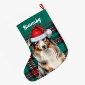 Australian Shepherd Green speelt met naam van hond Grote Kerstsok (Achterkant (Hangend))