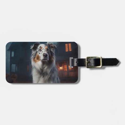 Australian Shepherd Halloween Scary Bagagelabel (Voorkant horizontaal)