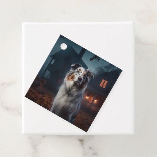 Australian Shepherd Halloween Scary Bedankjes Labels (In situ)