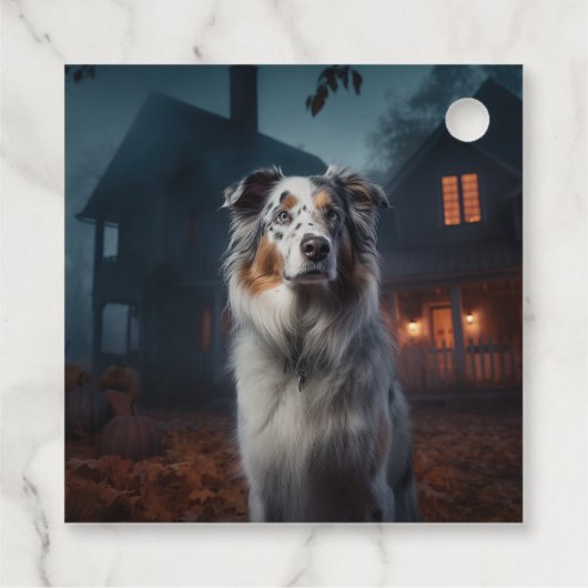 Australian Shepherd Halloween Scary Bedankjes Labels (Achterkant)