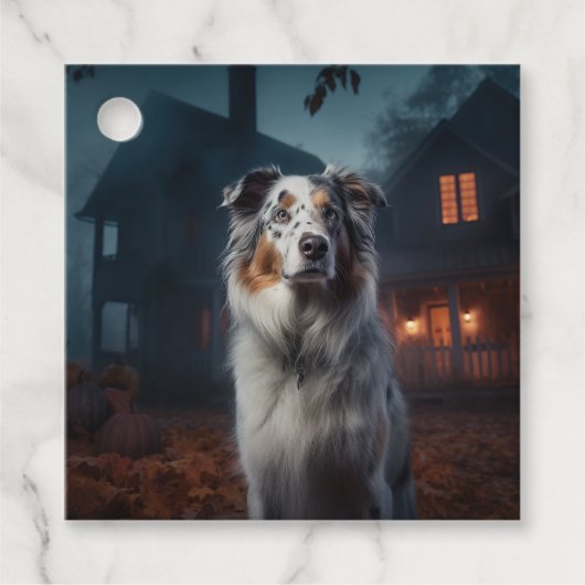 Australian Shepherd Halloween Scary Bedankjes Labels (Voorkant)