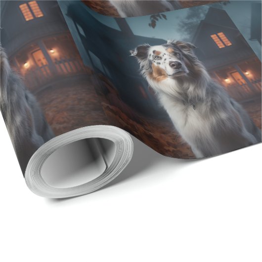Australian Shepherd Halloween Scary Cadeaupapier (Rol Hoek)