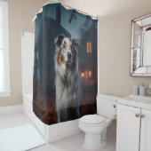 Australian Shepherd Halloween Scary Douchegordijn (In situ)