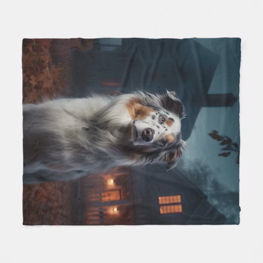 Australian Shepherd Halloween Scary Fleece Deken (Voorkant (Horizontaal))