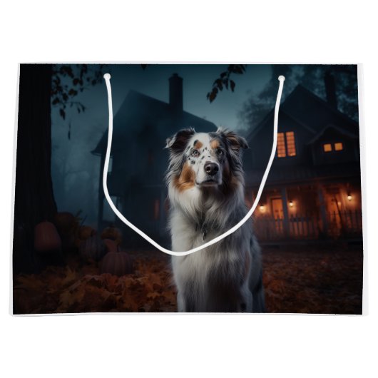 Australian Shepherd Halloween Scary Groot Cadeauzakje (Voorkant)