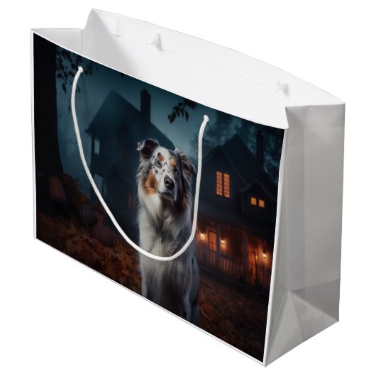 Australian Shepherd Halloween Scary Groot Cadeauzakje (Achterkant Gekanteld)