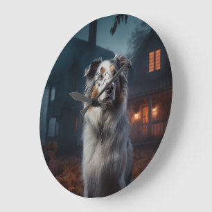 Australian Shepherd Halloween Scary Grote Klok