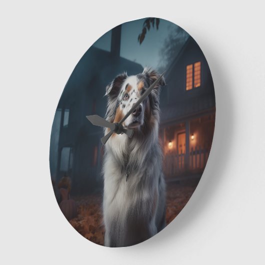 Australian Shepherd Halloween Scary Grote Klok (Hoek)