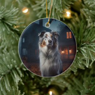 Australian Shepherd Halloween Scary Keramisch Ornament