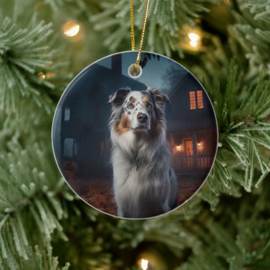 Australian Shepherd Halloween Scary Keramisch Ornament (Boom)
