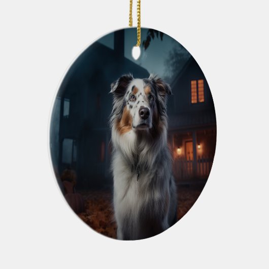 Australian Shepherd Halloween Scary Keramisch Ornament (Rechts)