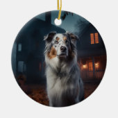 Australian Shepherd Halloween Scary Keramisch Ornament (Voorkant)