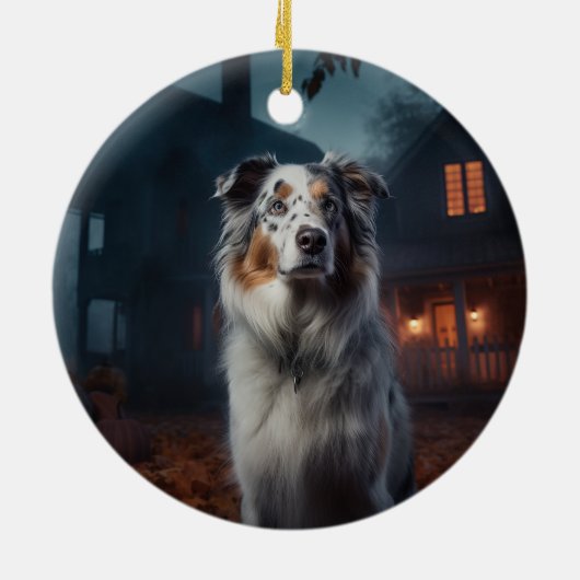 Australian Shepherd Halloween Scary Keramisch Ornament (Achterkant)