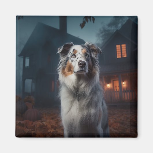 Australian Shepherd Halloween Scary Magneet (Voorkant)
