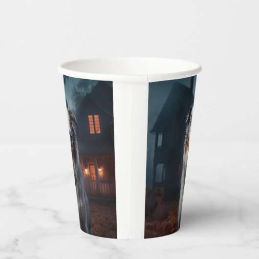 Australian Shepherd Halloween Scary Papieren Bekers (Rechts)