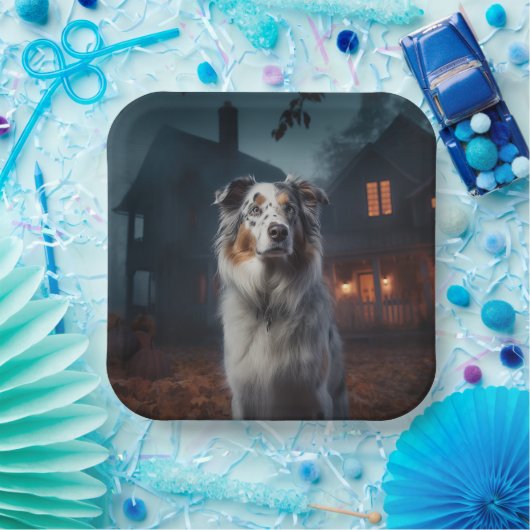 Australian Shepherd Halloween Scary Papieren Bordje (Feest)