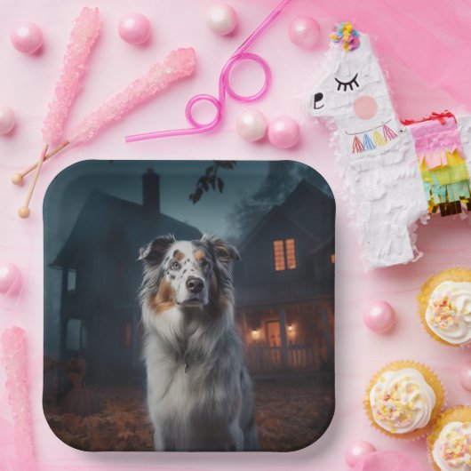 Australian Shepherd Halloween Scary Papieren Bordje (Feest)
