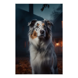 Australian Shepherd Halloween Scary Perfect Poster