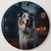 Australian Shepherd Halloween Scary Ronde Button 6,0 Cm (Voorkant)