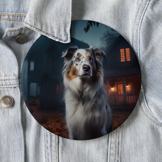 Australian Shepherd Halloween Scary Ronde Button 6,0 Cm (In situ)