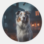 Australian Shepherd Halloween Scary Ronde Sticker (Voorkant)