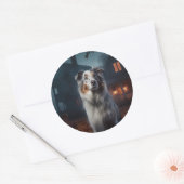 Australian Shepherd Halloween Scary Ronde Sticker (Envelop)
