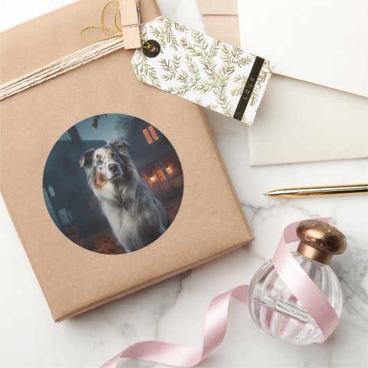 Australian Shepherd Halloween Scary Ronde Sticker (Geschenken)