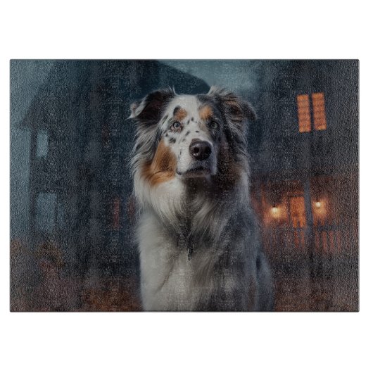 Australian Shepherd Halloween Scary Snijplank (Voorkant)