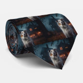Australian Shepherd Halloween Scary Stropdas (Opgerold)