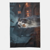 Australian Shepherd Halloween Scary Theedoek (Verticaal)