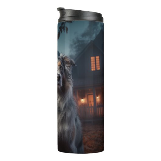 Australian Shepherd Halloween Scary Thermosbeker (Geroteerd rechts)