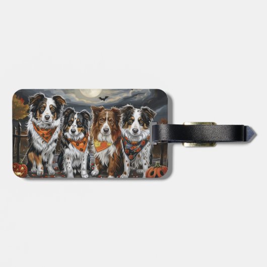 Australian Shepherd Halloween Spooky Bagagelabel (Achterkant horizontaal)
