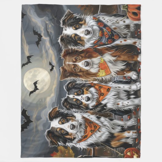 Australian Shepherd Halloween Spooky Fleece Deken (Voorkant)