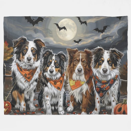 Australian Shepherd Halloween Spooky Fleece Deken (Voorkant (Horizontaal))