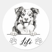 Australian Shepherd Handtekening Gepersonaliseerd Ronde Sticker (Voorkant)