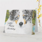 Australian Shepherd Happy Birthday Big Card Kaart (Gele Bloem)