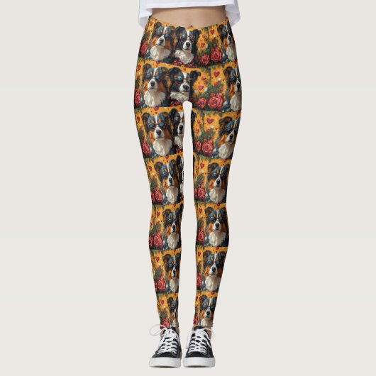 Australian Shepherd Hartrozen Valentijnsdag Leggings (Voorkant)