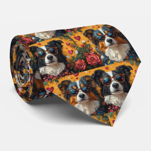 Australian Shepherd Heart Rozen Valentijnsdag Stropdas (Opgerold)
