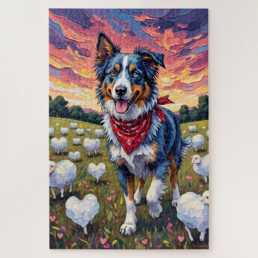 Australian Shepherd Herding Heart-Grass Sheep Legpuzzel (Verticaal)