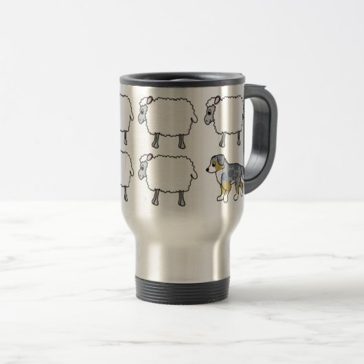 Australian Shepherd Herding Sheep Travel Mug Reisbeker (Voorkant rechts)