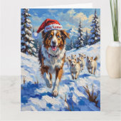 Australian Shepherd Herding Snowballs with Santa Kaart (Voorkant)