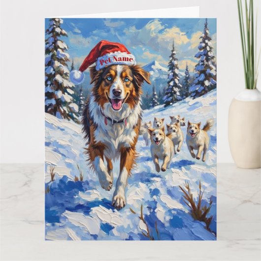 Australian Shepherd Herding Snowballs with Santa Kaart (Voorkant)