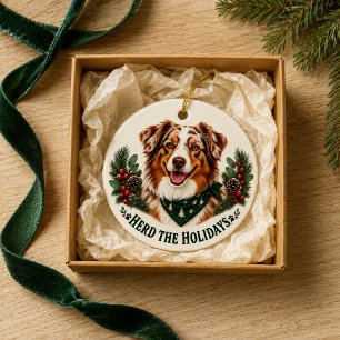 Australian Shepherd Hoedt de Feestdagen Keramisch Ornament