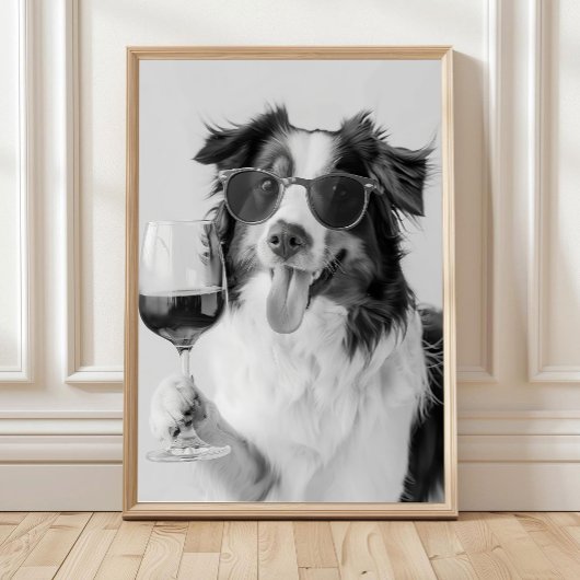 Australian Shepherd Holding Wine Wall Art, Black a Poster