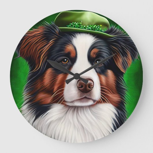Australian Shepherd-hond in St. Patrick's Day-jurk Grote Klok (Voorkant)