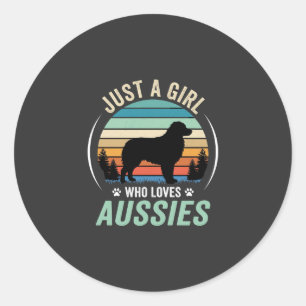 Australian Shepherd Hondenliefhebber Retro Zonsond Ronde Sticker
